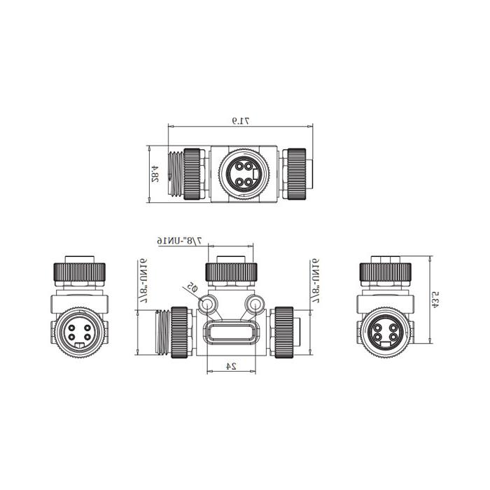  7/8" 4Pin公头/2x 7/8" 4Pin母头、T型三通、0PI444